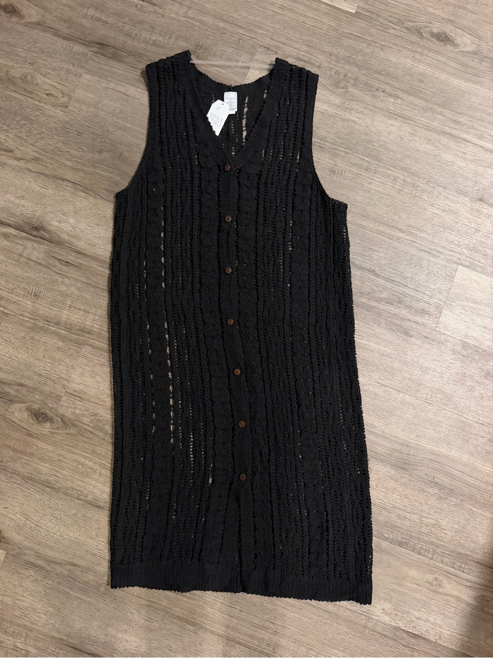 Time and Tru Black Sleeveless Knit Maxi Button-Front Dress